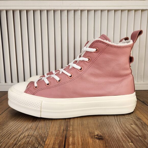 Converse CTAS Cozy Sherpa Platform Lift Women's 11* Pink Leather High Top Shoes - Picture 3 of 10